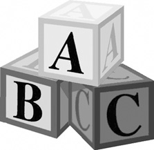 MOMS club logo showing building blocks A-B-C
