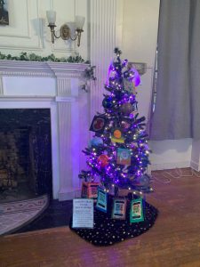 holiday tree decorated in a galaxy theme