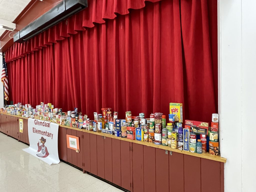 various food items stacked on the stage