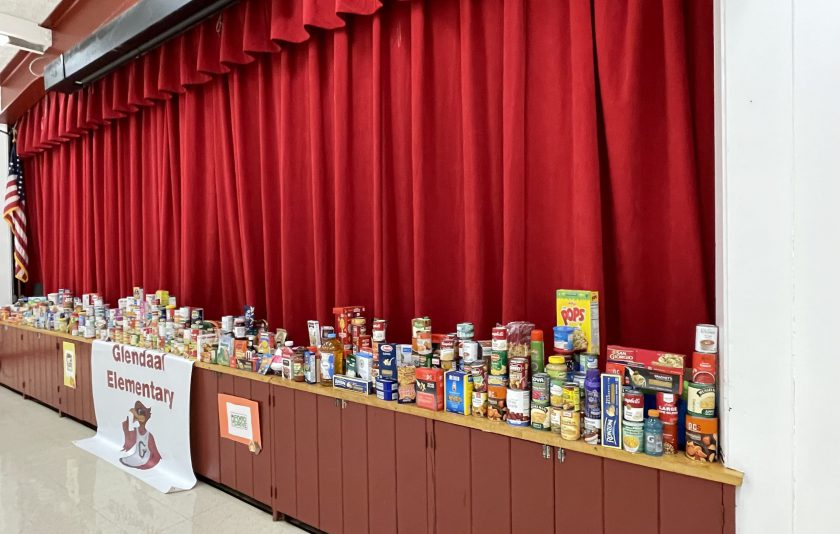 various food items stacked on the stage