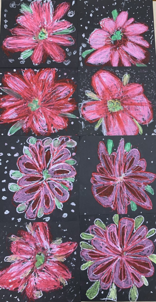 8 variations of poinsettias created by students