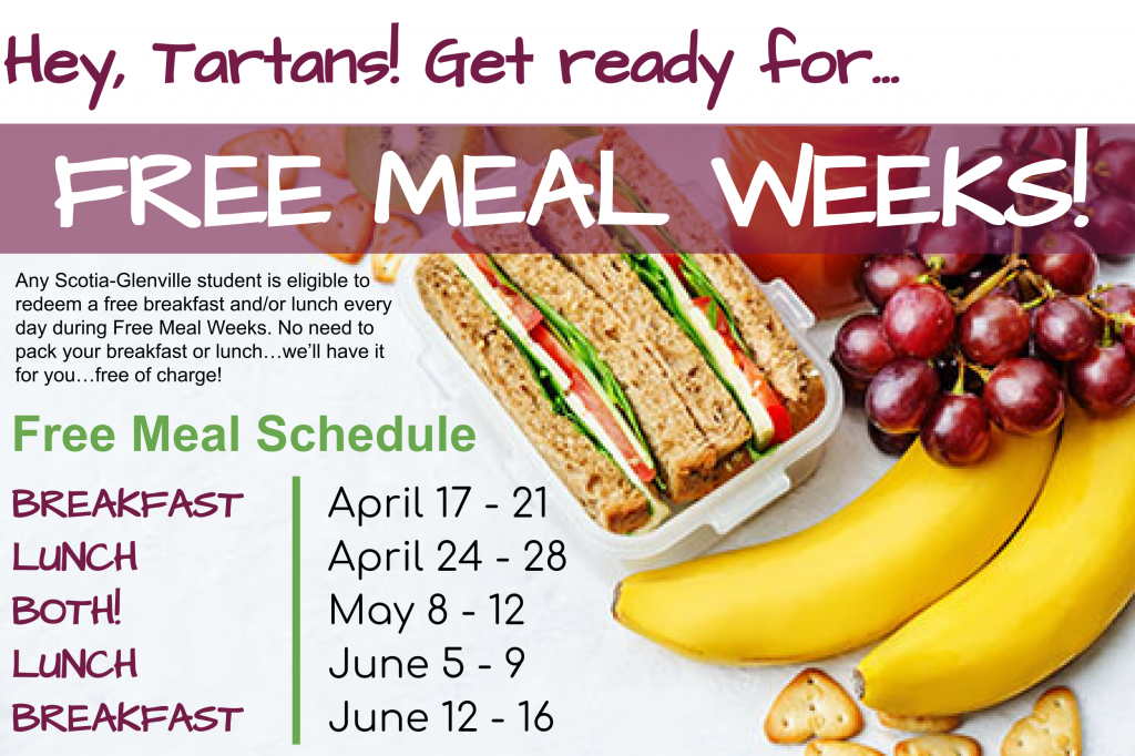 free meal week poster with sandwich, grapes and bananas