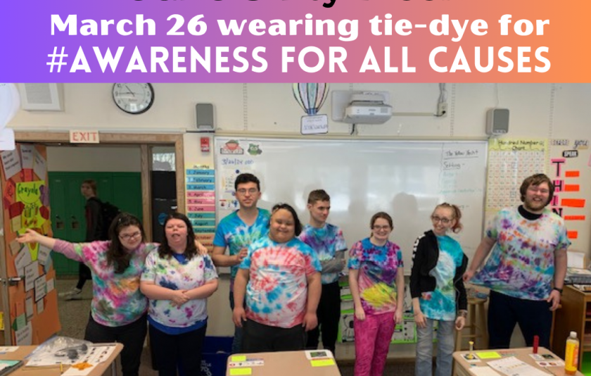 students wearing tie-dye shirts they made